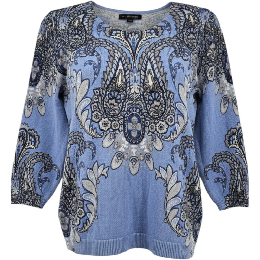 Talbots Cashmere Paisley Print Sweater 3/4 Sleeve L Soft Girl Office Luxury